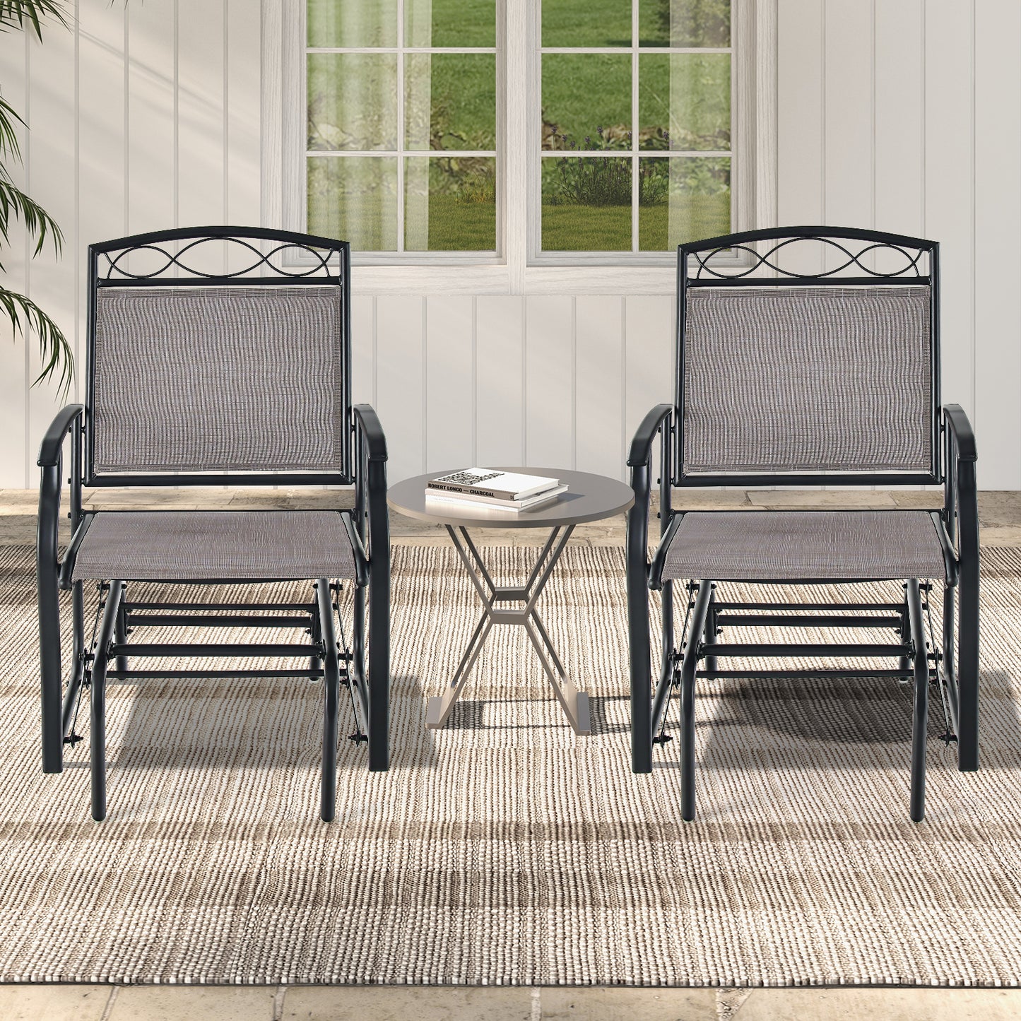 Set of 2 Outdoor Metal Glider Armchairs with Weather-resistant Fabric, Brown Patio Rocking Chairs & Gliders at Gallery Canada