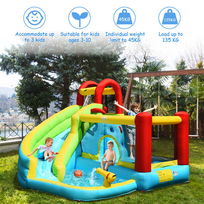 6-in-1 Inflatable Bounce House with Climbing Wall and Basketball Hoop with Blower, Multicolor