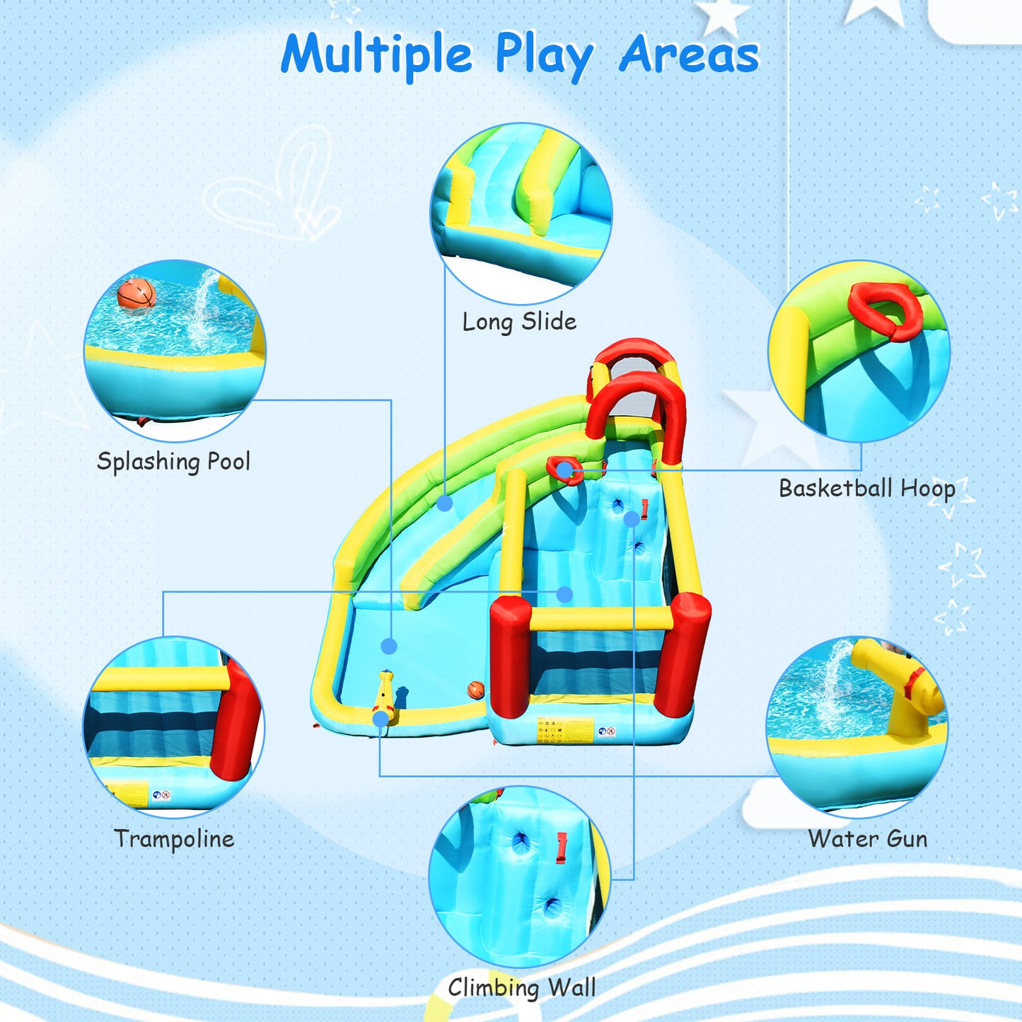 6-in-1 Inflatable Bounce House with Climbing Wall, Basketball Hoop, Multicolor Bounce House at Gallery Canada