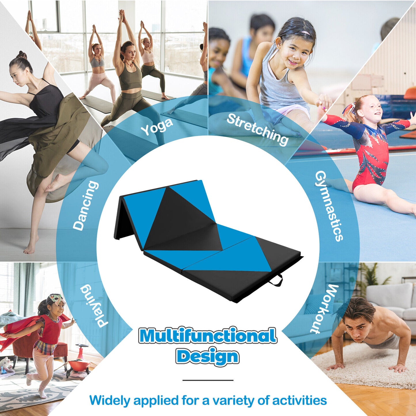 8 Feet PU Leather Folding Gymnastics Mat, Blue Yoga & Gym Mats at Gallery Canada