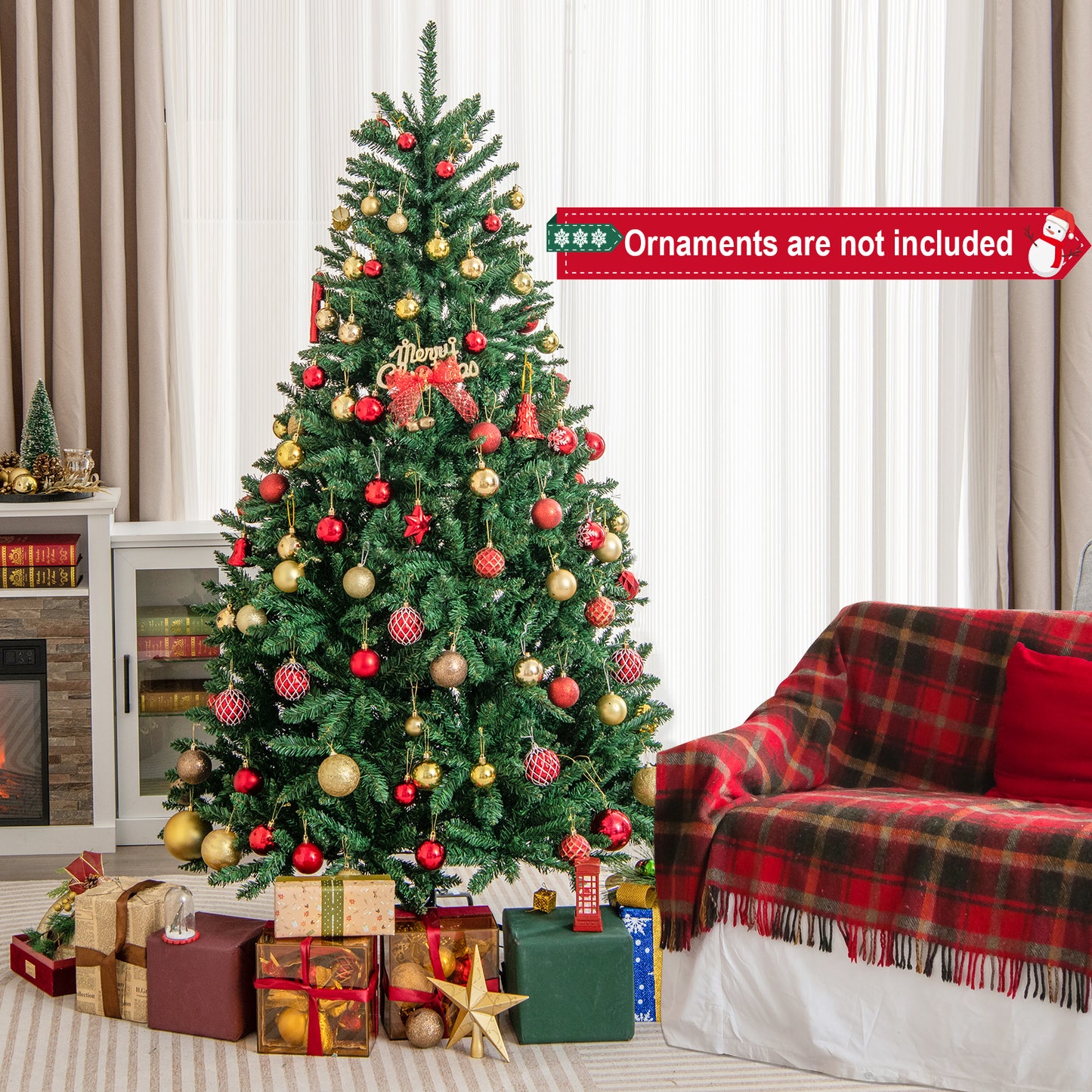 6 Feet Hinged Artificial Christmas Tree with Solid Metal Stand, Green Christmas Tree at Gallery Canada