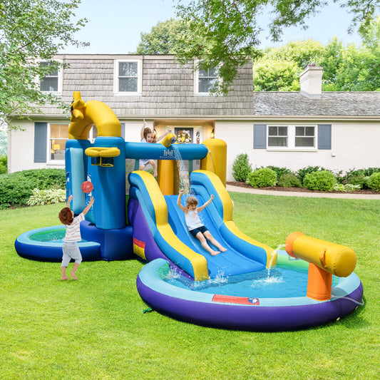 Inflatable Ocean-Themed Bounce House with 680W Blower and 2 Pools, Blue Bounce House Blue at Gallery Canada