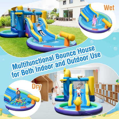 Inflatable Ocean-Themed Bounce House with 680W Blower and 2 Pools, Blue