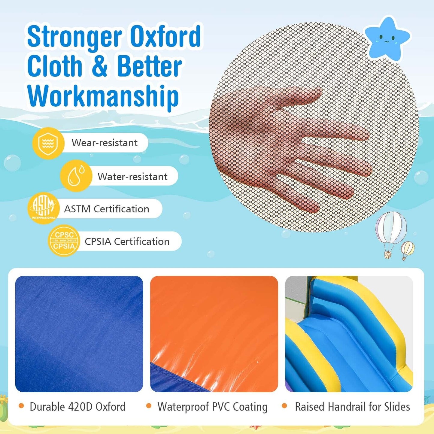 Inflatable Ocean-Themed Bounce House with 680W Blower and 2 Pools, Blue Bounce House at Gallery Canada