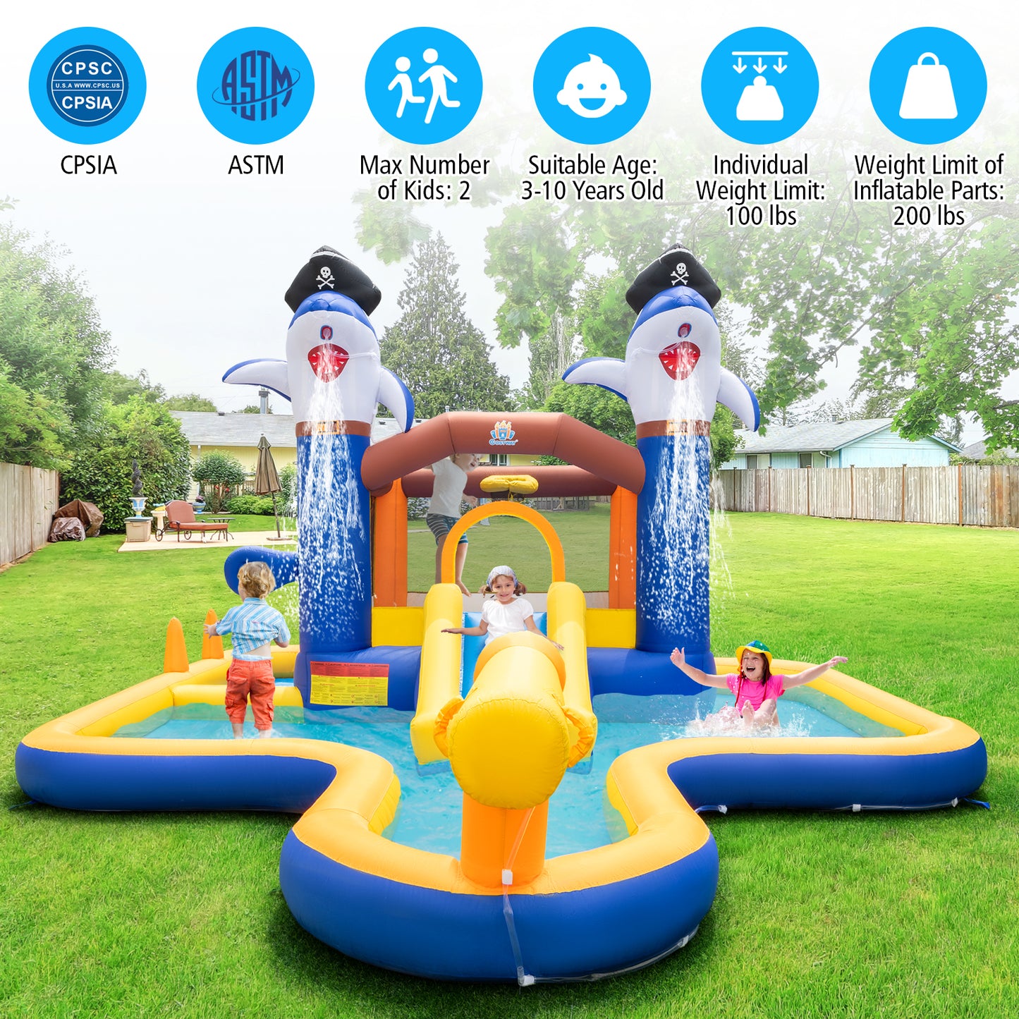 7-In-1 Water Slide Park, Splash Pool, Water Cannon, 680W Blower Bounce House at Gallery Canada