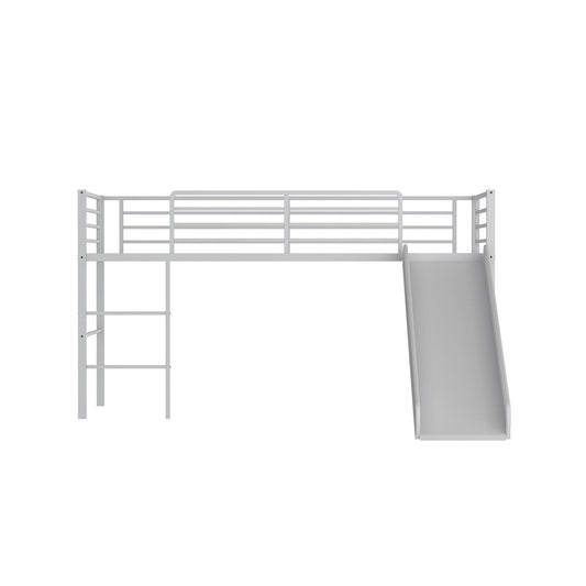 Twin Metal Loft Bed with Slide with Safety Guardrails and Built-in Ladder, Silver at Gallery Canada