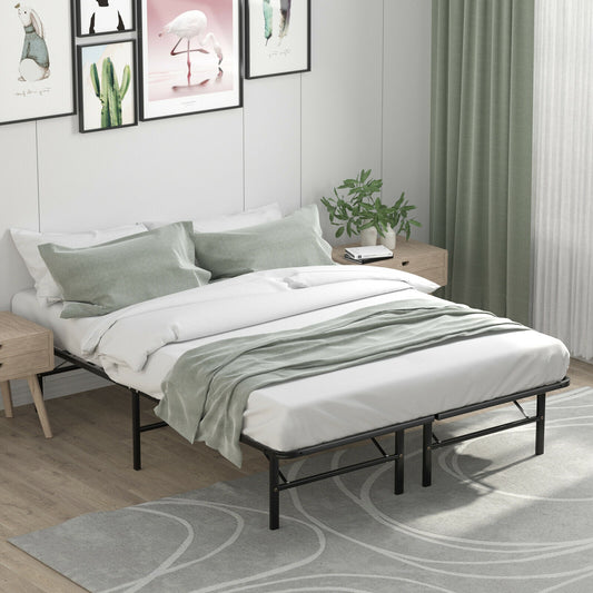 Queen Size Foldable Metal Platform Bed, Tool-Free Assembly, Black Simple Bed Frame Black at Gallery Canada