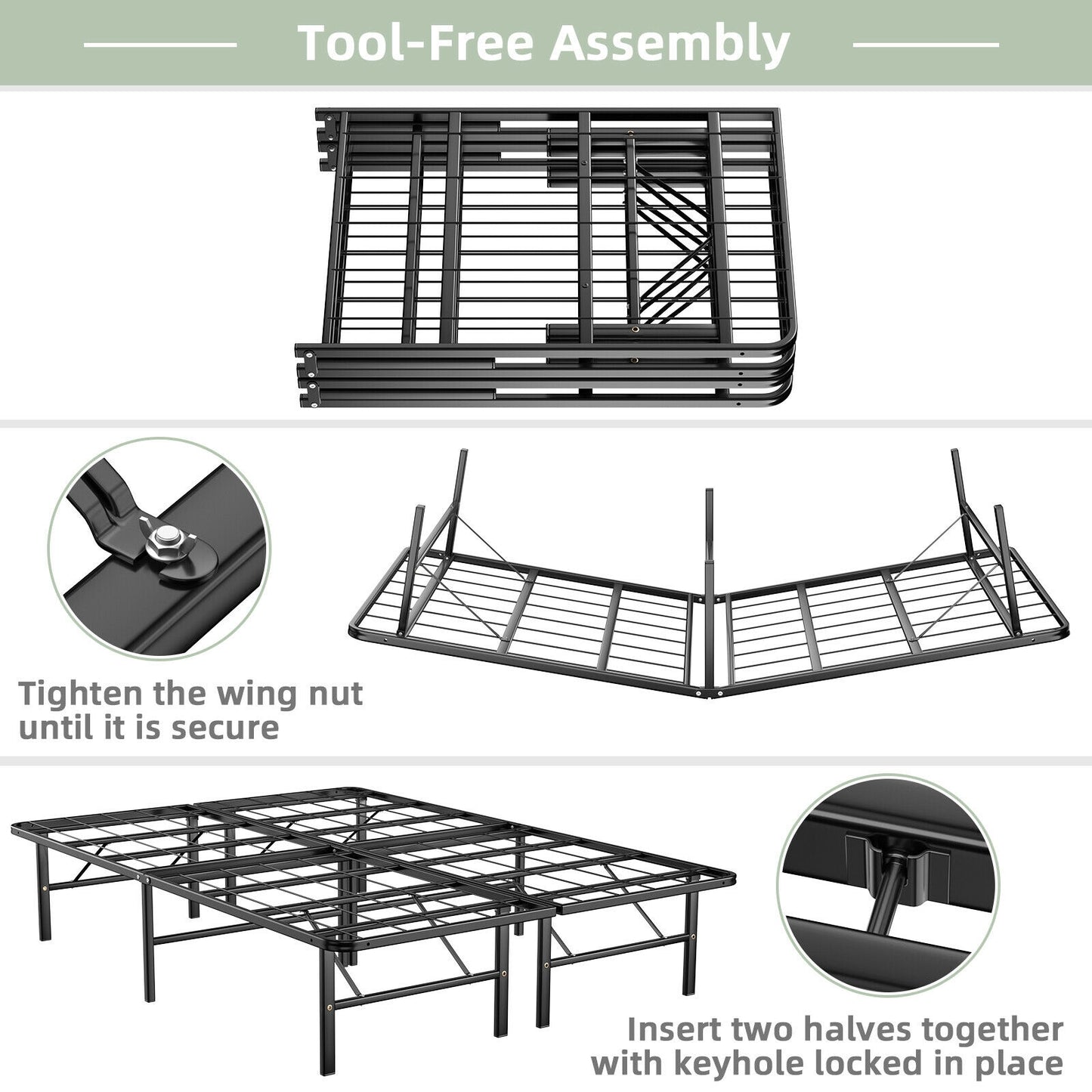 Twin/Full/Queen Size Foldable Metal Platform Bed with Tool-Free Assembly-Queen size, Black Simple Bed Frame at Gallery Canada