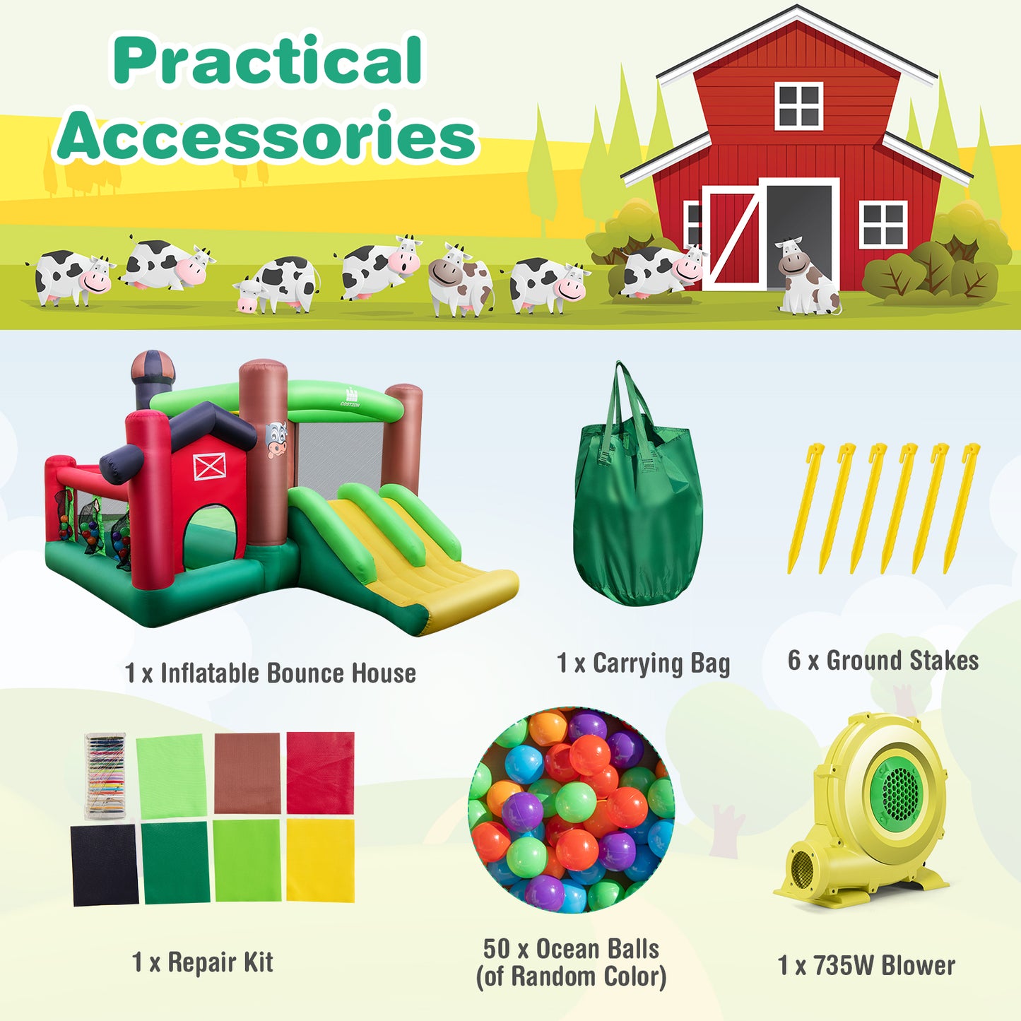 6-In-1 Inflatable Castle With Trampoline, 735W Blower Bounce House at Gallery Canada