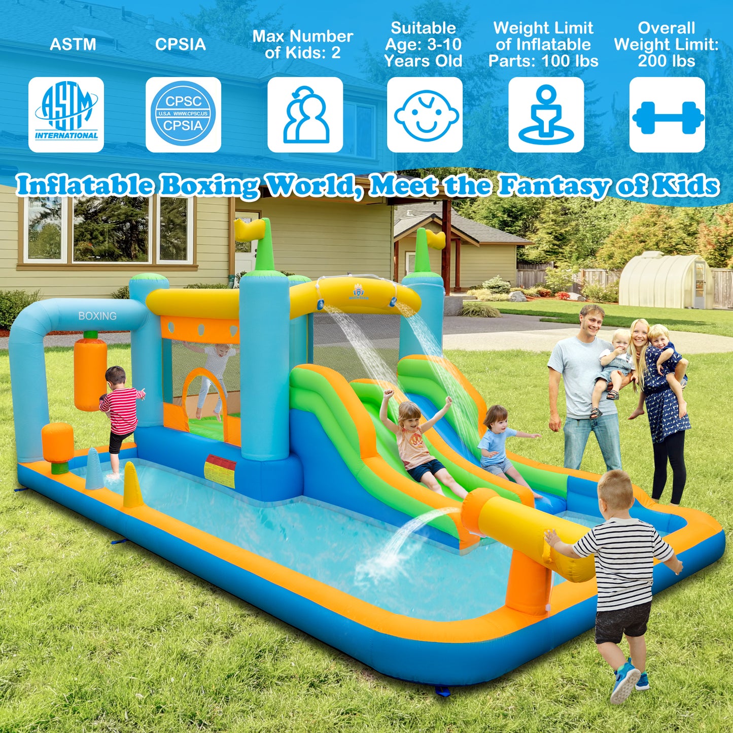 Inflatable Water Slide, 735W Blower, For Kids 3-10 Years Bounce House at Gallery Canada