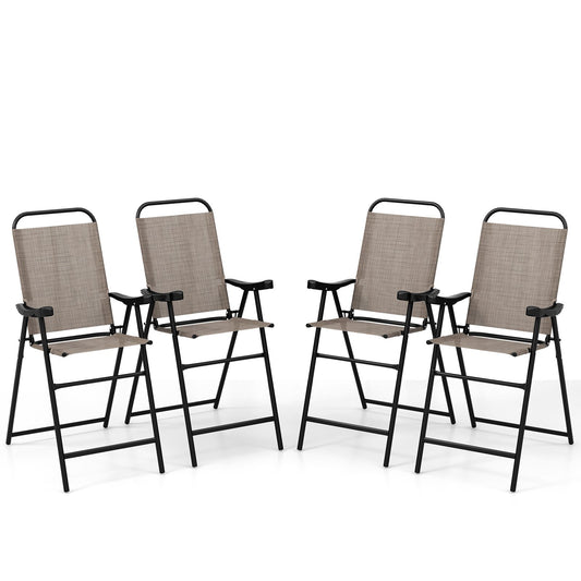 Patio Folding Bar Stool Set of 4 with Metal Frame and Footrest, Coffee