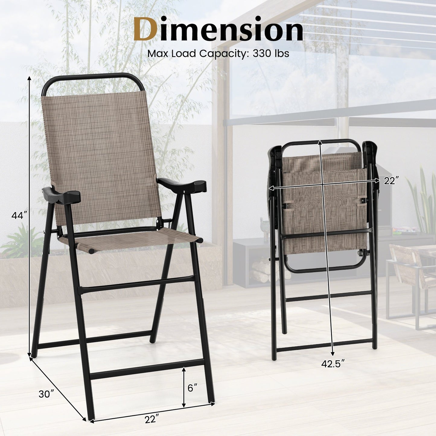 Patio Folding Bar Stool Set of 4 with Metal Frame and Footrest, Coffee at Gallery Canada