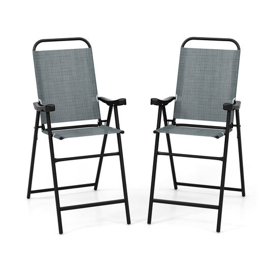Patio Folding Bar Stool Set of 2 with Metal Frame and Footrest, Blue