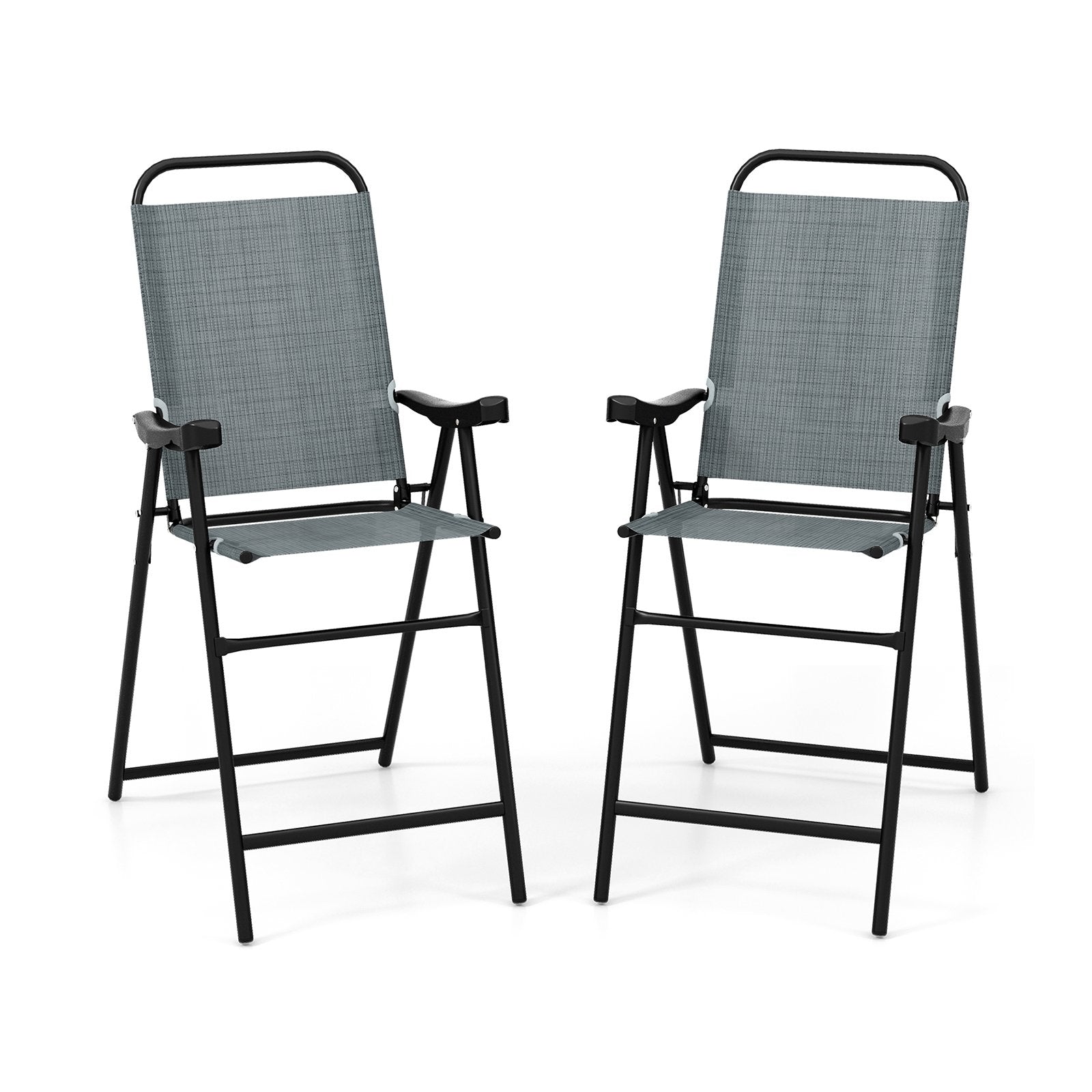 Patio Folding Bar Stool Set of 2 with Metal Frame and Footrest, Blue at Gallery Canada