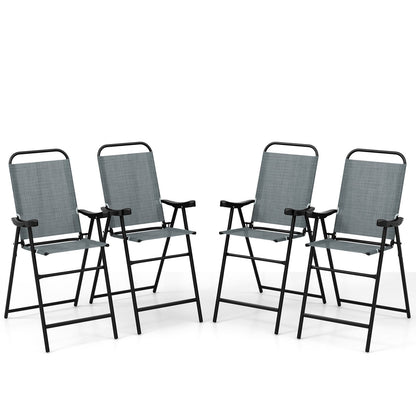 Patio Folding Bar Stool Set of 4 with Metal Frame and Footrest, Blue at Gallery Canada