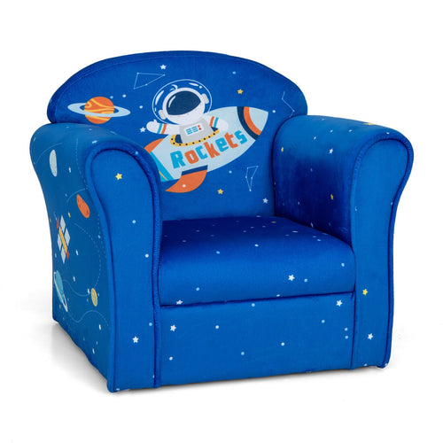 Toddler Upholstered Armchair with Solid Wooden Frame and High-density Sponge Filling, Blue