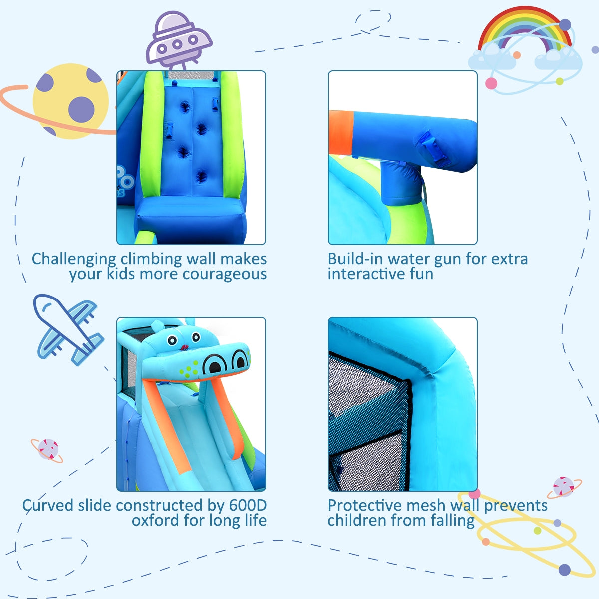 Hippo Inflatable Water Slide Bounce House with 740W Blower, Blue Bounce House at Gallery Canada