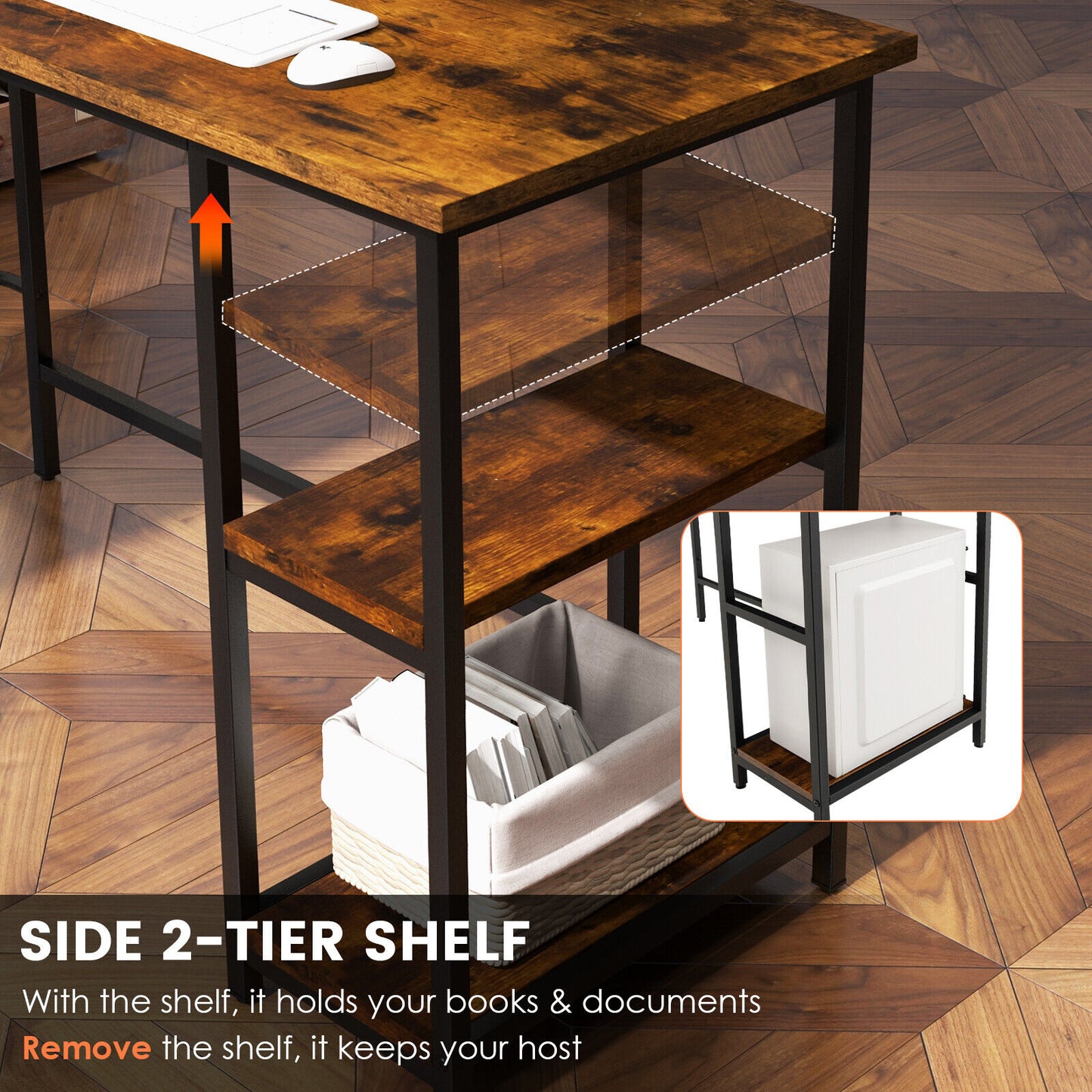 L Shaped Computer Desk with 2 Outlets and 2 USB Ports, Brown L-Shaped Desks at Gallery Canada