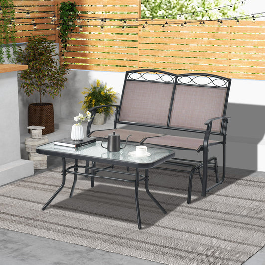 Outdoor Gliding Loveseat Chair With Tempered Glass Coffee Table, 2 Pieces, Brown Patio Conversation Sets at Gallery Canada