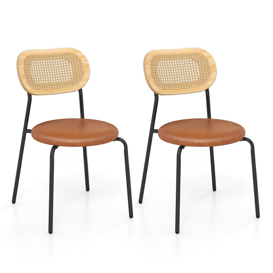 Set of 2 Rattan Dining Chair with Metal Legs, Coffee