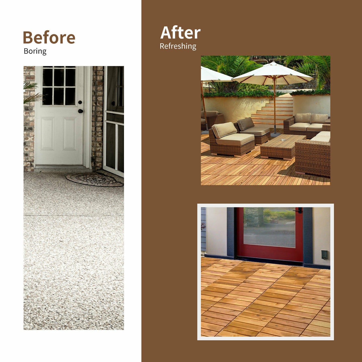 27 Pieces Interlocking Acacia Wood Patio Deck Tile, Natural Decorative Fencing & Flooring at Gallery Canada