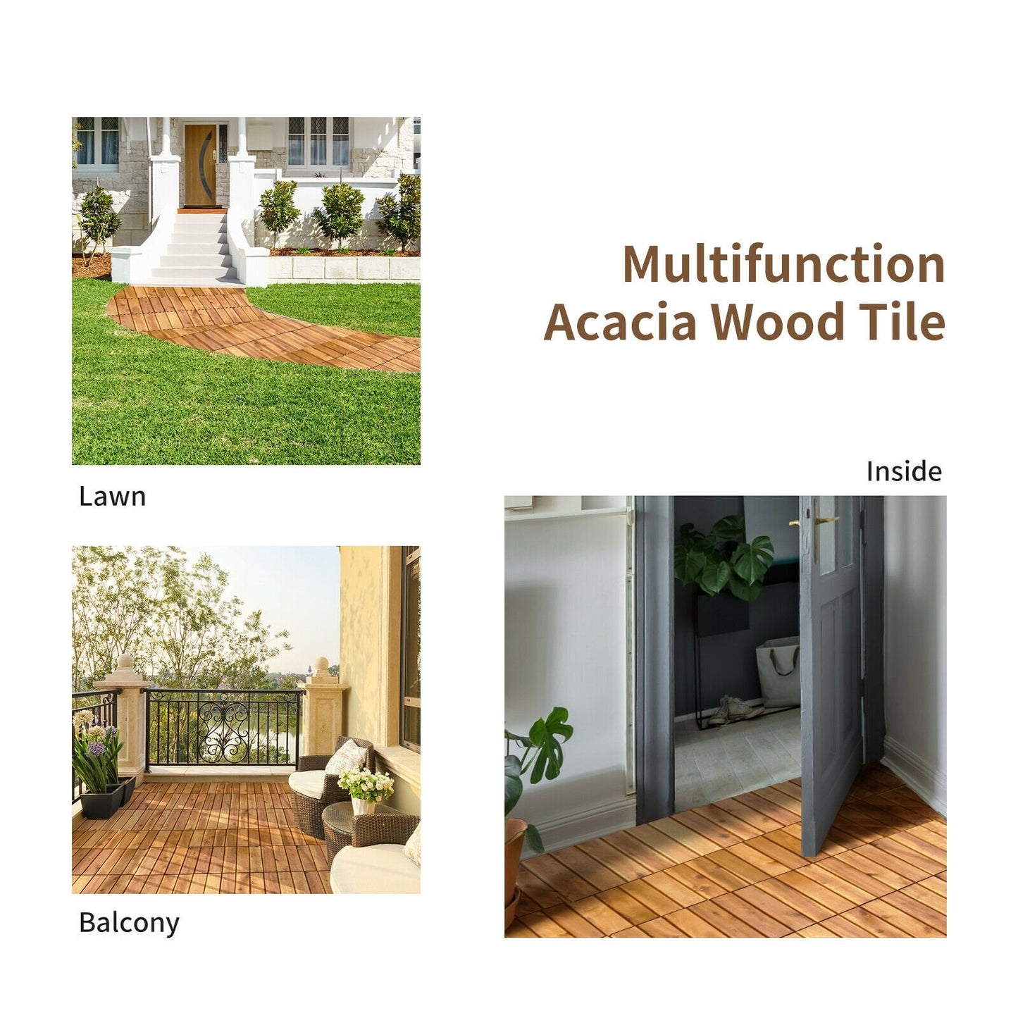 27 Pieces Acacia Wood Interlocking Patio Deck Tile, Natural
