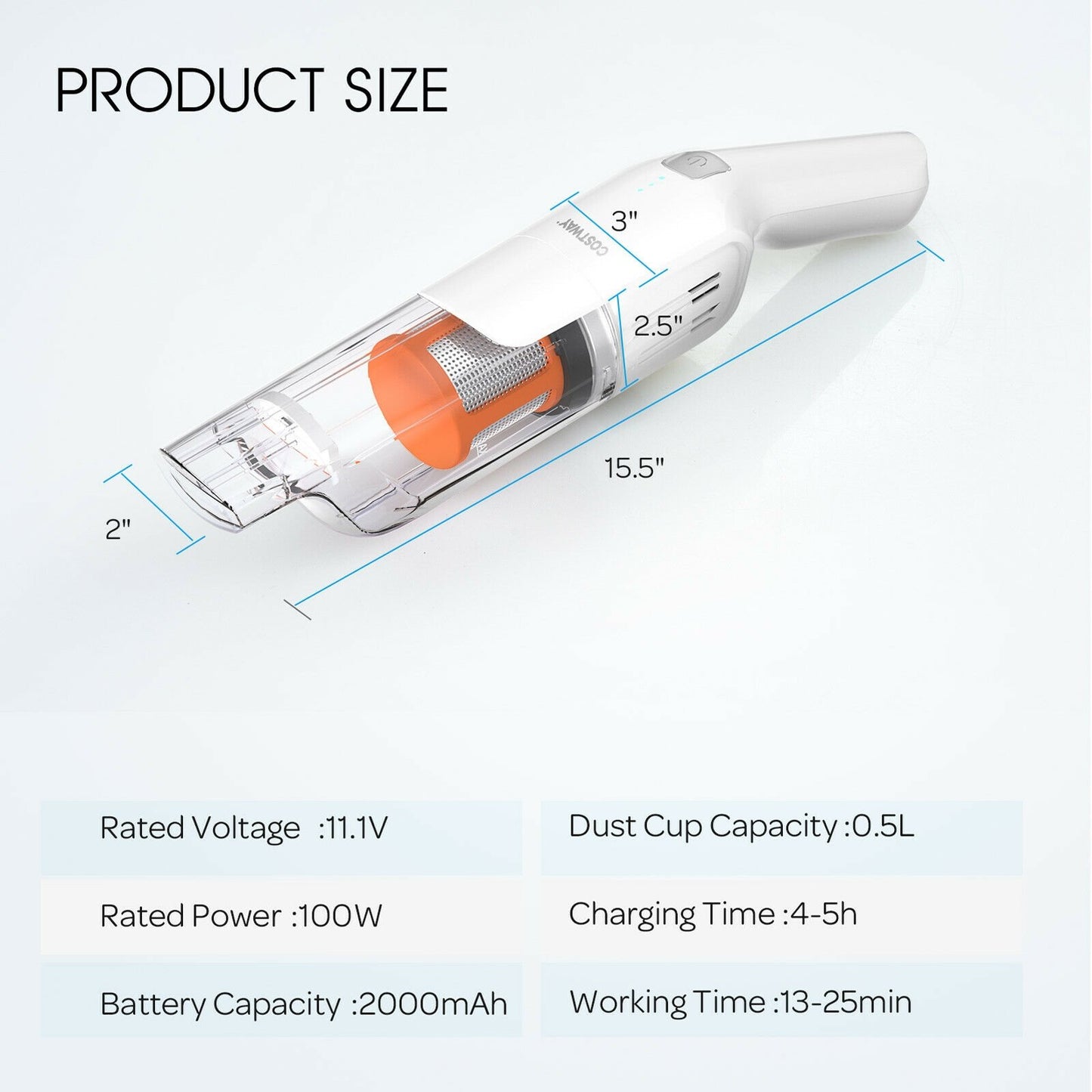 Lightweight Handheld Vacuum Cleaner Cordless Battery Powered Vacuum, White