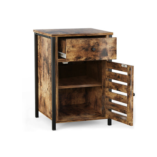 Industrial Nightstand with Drawer and Adjustable Shelf, Rustic Brown at Gallery Canada