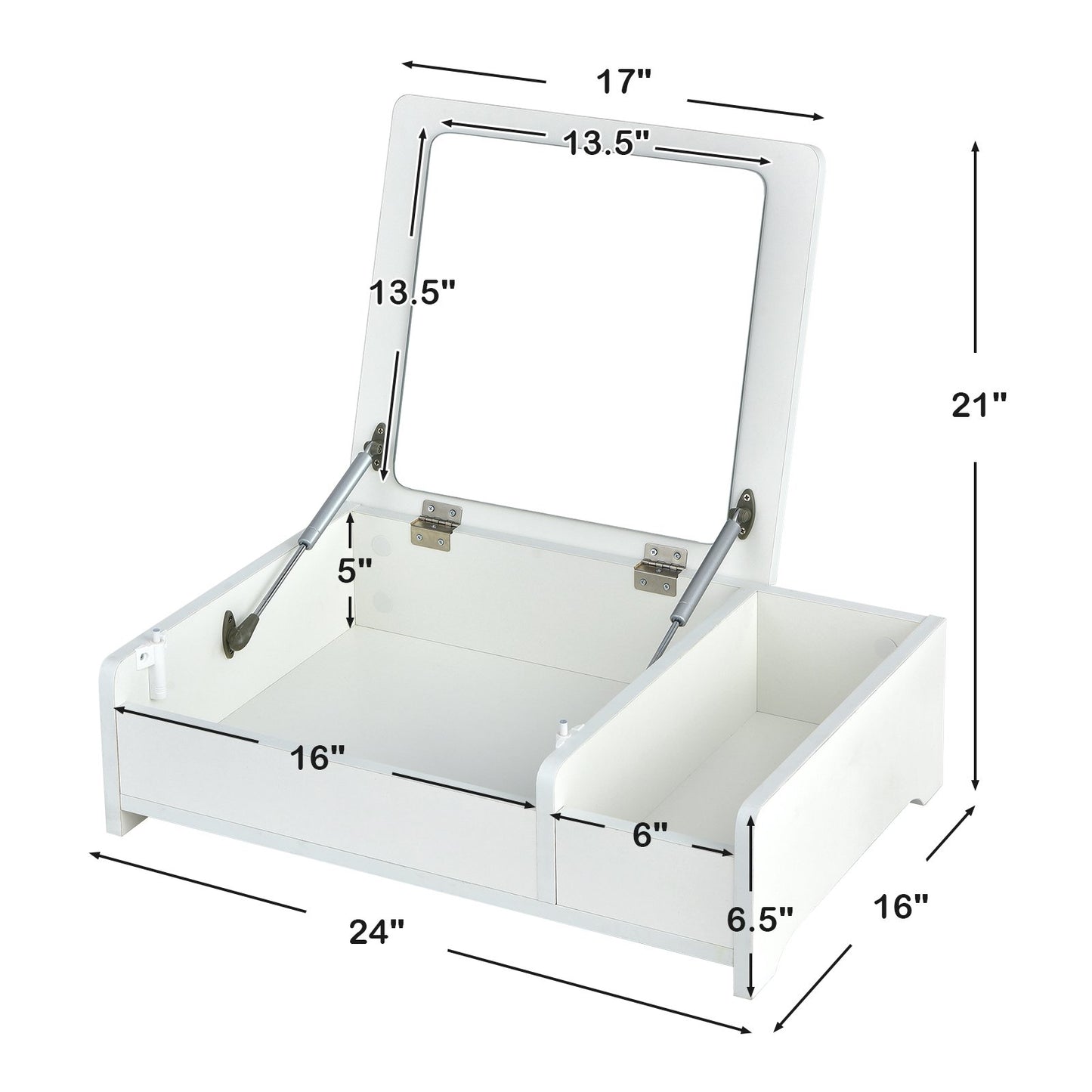 Compact Bay Window Makeup Dressing Table with Flip-Top Mirror, White