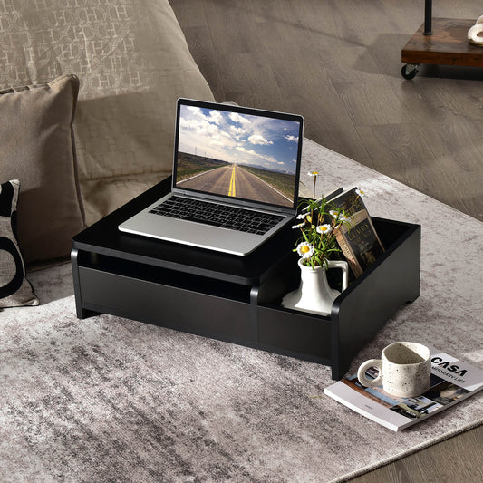 Compact Bay Window Makeup Dressing Table with Flip-Top Mirror, Black Makeup Vanities Black at Gallery Canada