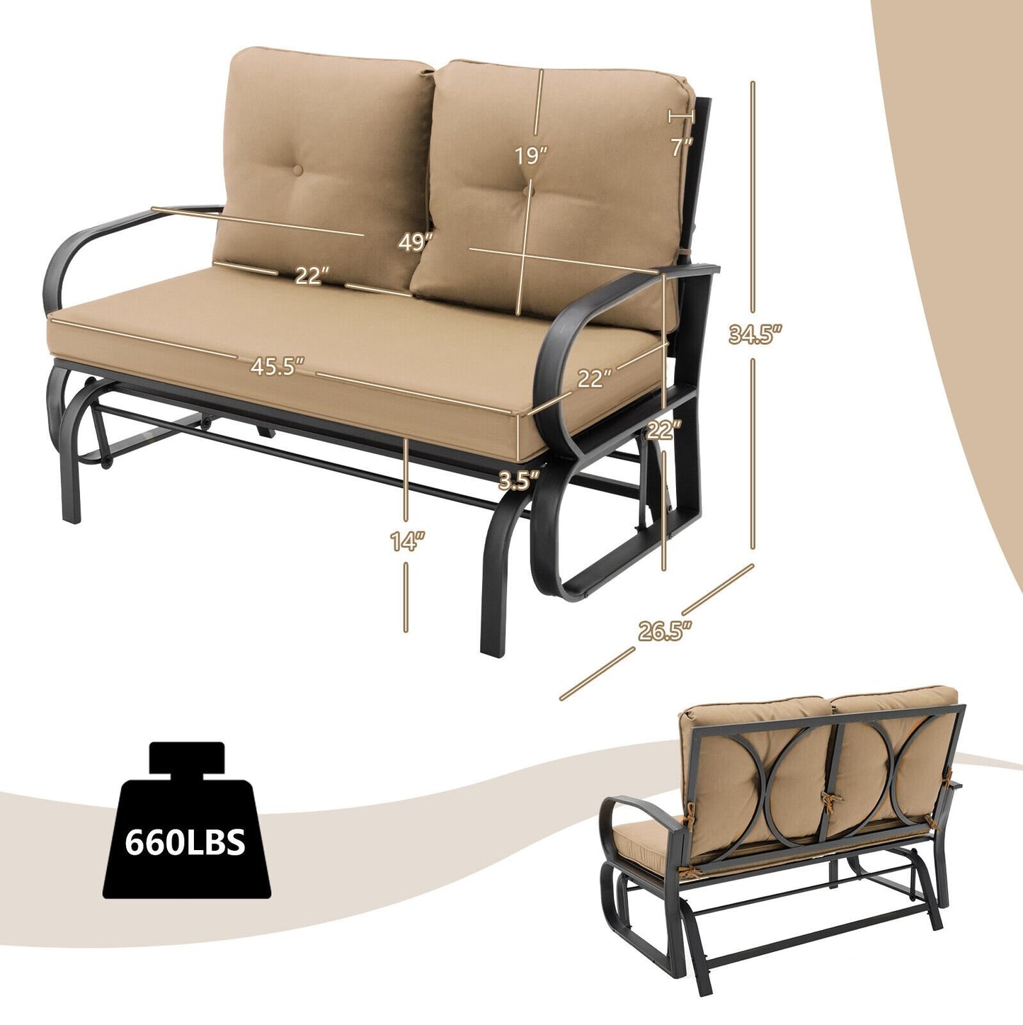Patio 2-Person Glider Bench Rocking Loveseat Cushioned Armrest, Beige at Gallery Canada