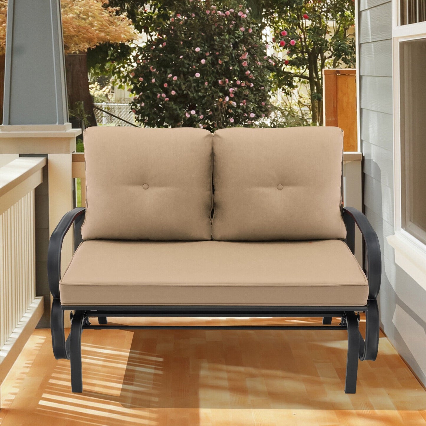 Patio 2-Person Glider Bench Rocking Loveseat Cushioned Armrest, Beige at Gallery Canada