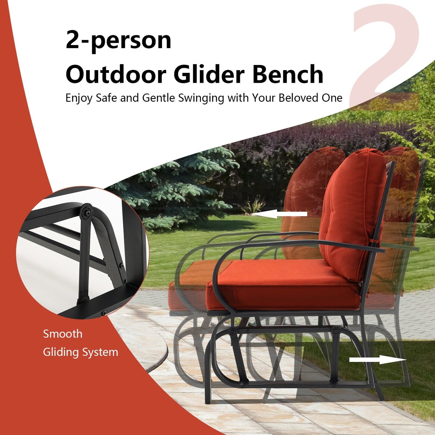 Patio 2-Person Glider Bench Rocking Loveseat Cushioned Armrest, Red at Gallery Canada