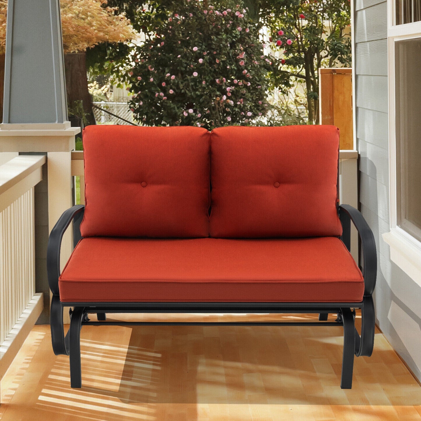 Patio 2-Person Glider Bench Rocking Loveseat Cushioned Armrest-Brick Red, Red Patio Rocking Chairs & Gliders at Gallery Canada