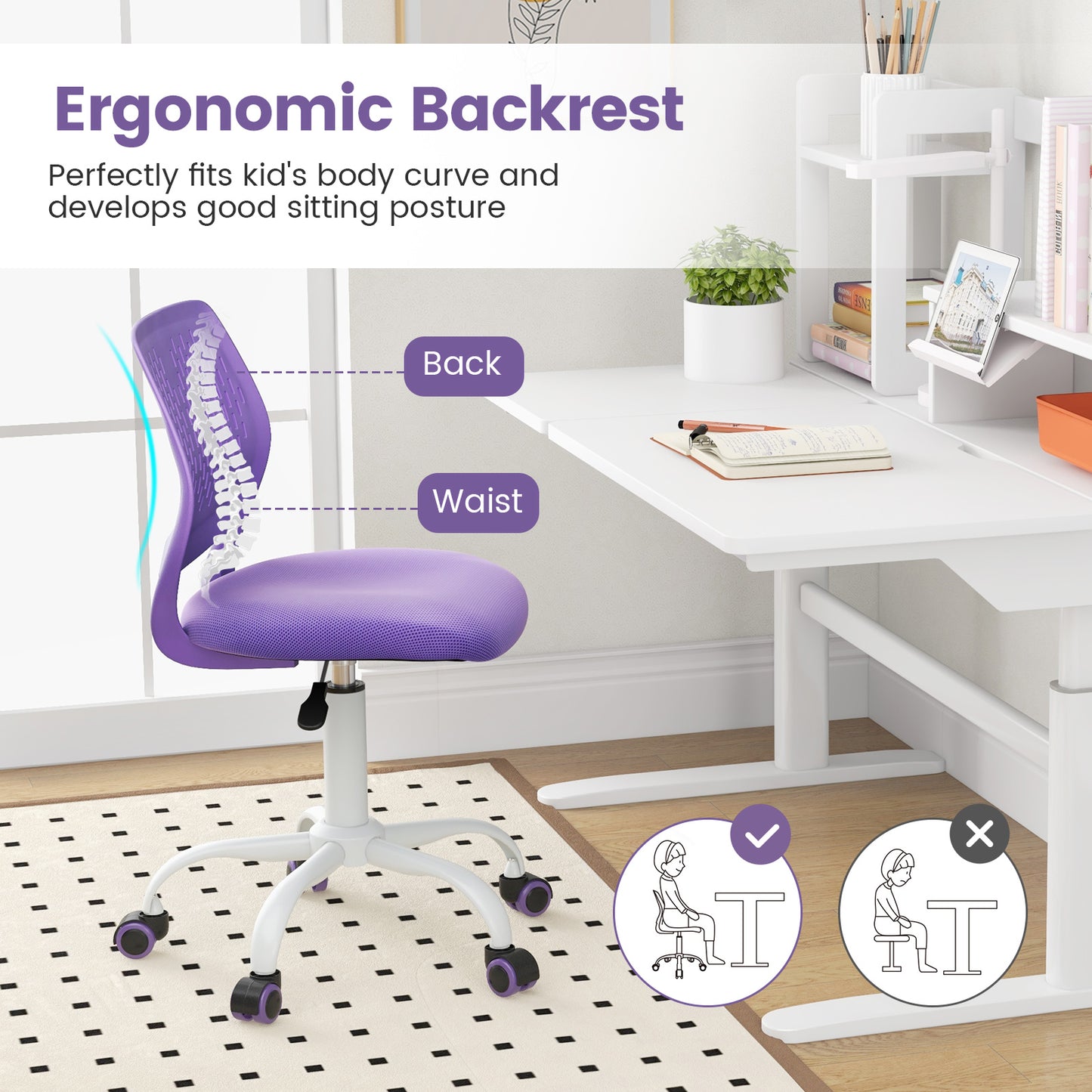 Ergonomic Children Study Chair with Adjustable Height, Purple Kids Chairs & Seating at Gallery Canada
