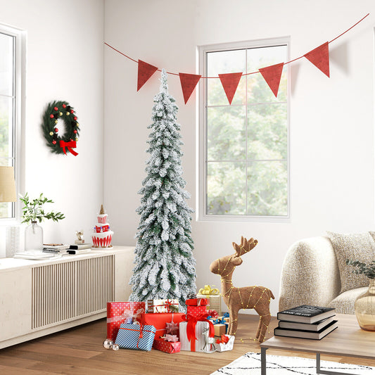 Pre-Lit Artificial Christmas Tree, Snow-Flocked Slim Pencil, 5 ft, White Christmas Tree White at Gallery Canada