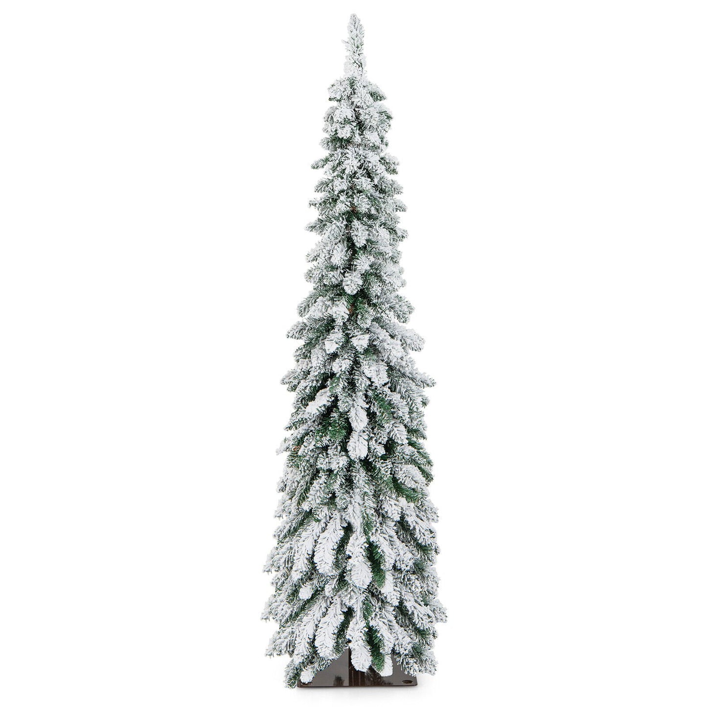 4/5/6 Feet Pre-Lit Artificial Christmas Tree Snow-Flocked Slim Pencil Xmas Decor-5 ft, White