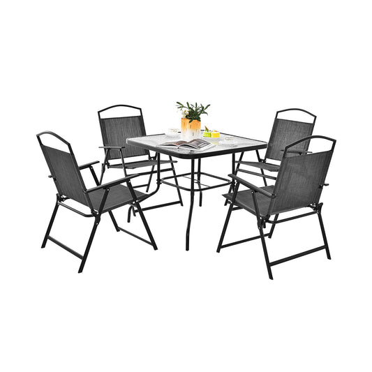 Patio Dining Set for 4 with Umbrella Hole, Gray