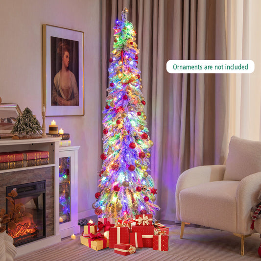 6 Ft Pre-Lit Snow Flocked Artificial Slim Pencil Christmas Tree, White Christmas Tree White at Gallery Canada