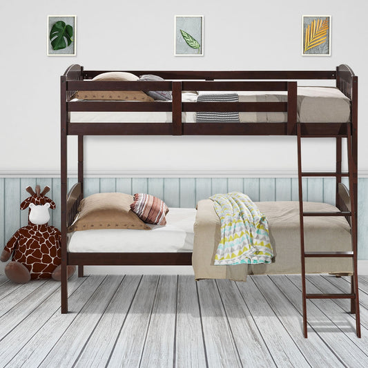 Solid Wood Twin Bunk Bed, Detachable Ladder, Brown Bunk Bed Frame Brown at Gallery Canada
