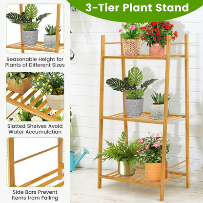 3 Tiers Vertical Bamboo Plant Stand, Natural
