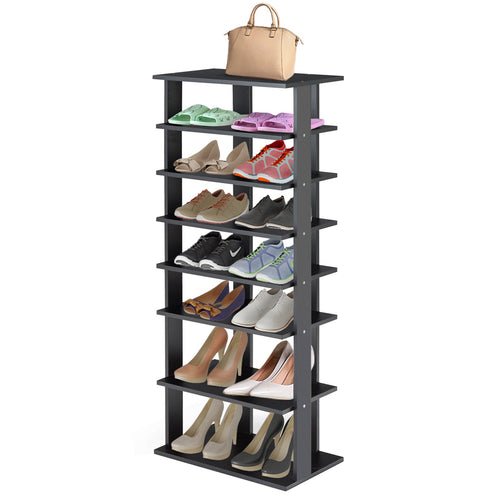 7-Tier Dual 14 Pair Shoe Rack Free Standing Concise Shelves Storage, Black