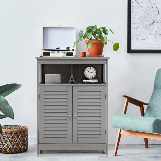 Wood Freestanding Bathroom Storage Cabinet with Double Shutter Door, Gray Floor Cabinets Gray at Gallery Canada