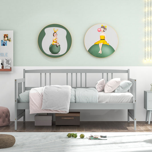 Twin Size Wooden Slats Daybed Bed with Rails, Gray Trundle Bed Frame Gray at Gallery Canada
