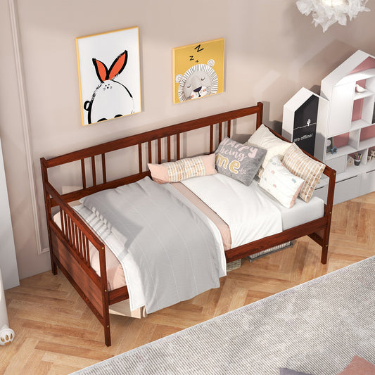 Twin Size Wooden Slats Daybed With Rails, Rustic Brown Trundle Bed Frame Rustic Brown at Gallery Canada