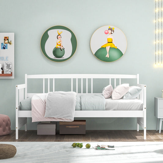 Twin Size Wooden Slats Daybed With Rails, White