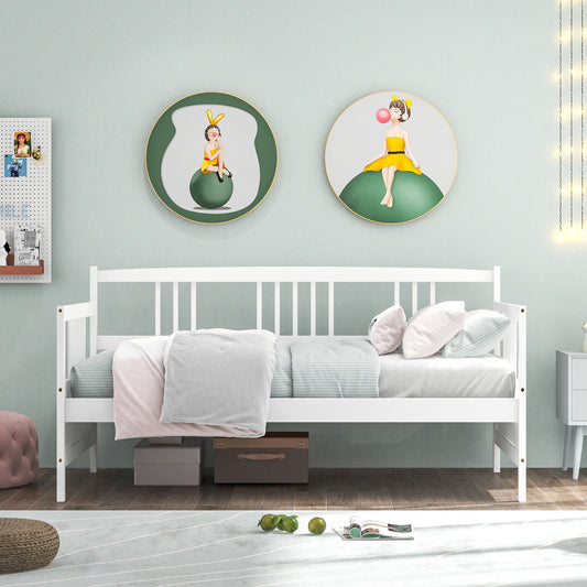 Twin Size Wooden Slats Daybed Bed with Rails, White Trundle Bed Frame White at Gallery Canada