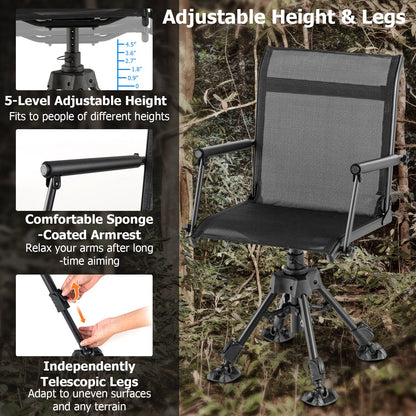 Folding Swivel Patio Chair with 4 Adjustable Leg, Black