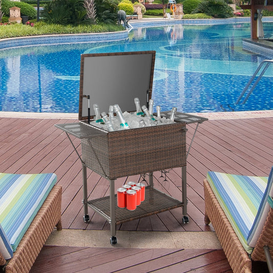 108 Qt Outdoor Portable Rattan Cooler Cart Trolley, Brown Patio Bar Furniture Brown at Gallery Canada