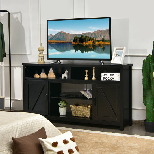 59 Inch TV Stand, Media Console, Barn Door, For 65 Inch TVs, Black Entertainment Centers & TV Stands Black at Gallery Canada